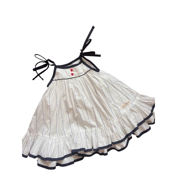 Nelly Madison Sz 5 White & Blue Striped Baseball Dress Tie Straps Twirl - Picture 1 of 3